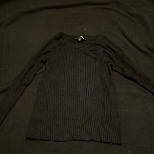 Express Black Ribbed Long Sleeve Blouse